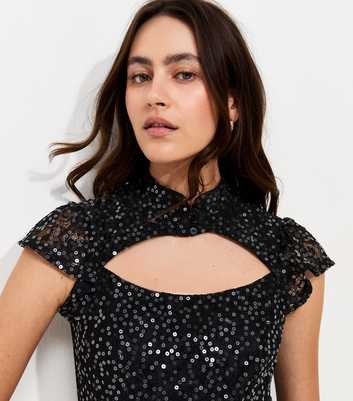 Black Sequin Embellished Keyhole Mini Dress