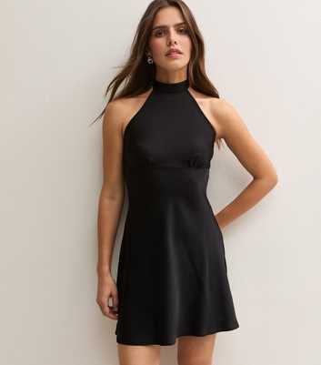 Black Satin Halter Neck Mini Dress