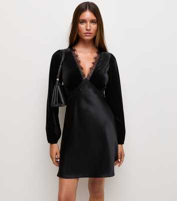 Black Satin and Velvet Mini Dress