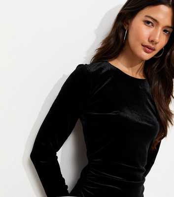 Black Velvet Lace Trim Mini Dress