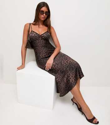 Red Satin Leopard Print Midi Slip Dress