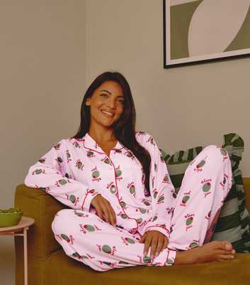 Loungeable Pink Olive You Print Super Soft Long Sleeve Pyjama Set