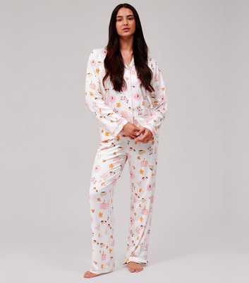 Loungeable Pink Pumpkin Print Shirt and Trousers Pyjama Set