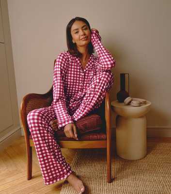 Loungeable Pink Gingham Shirt and Trousers Pyjama Set