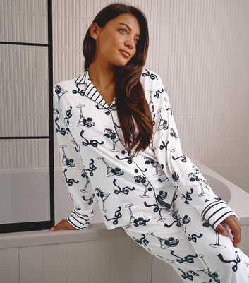 Loungeable Black Martini Shirt and Trousers Pyjama Set