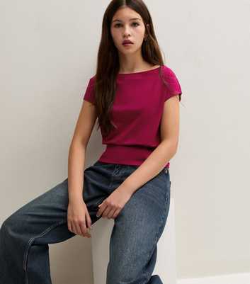 Girls Dark Burgundy Cotton Rich Cinched Waist Slash Neck Top