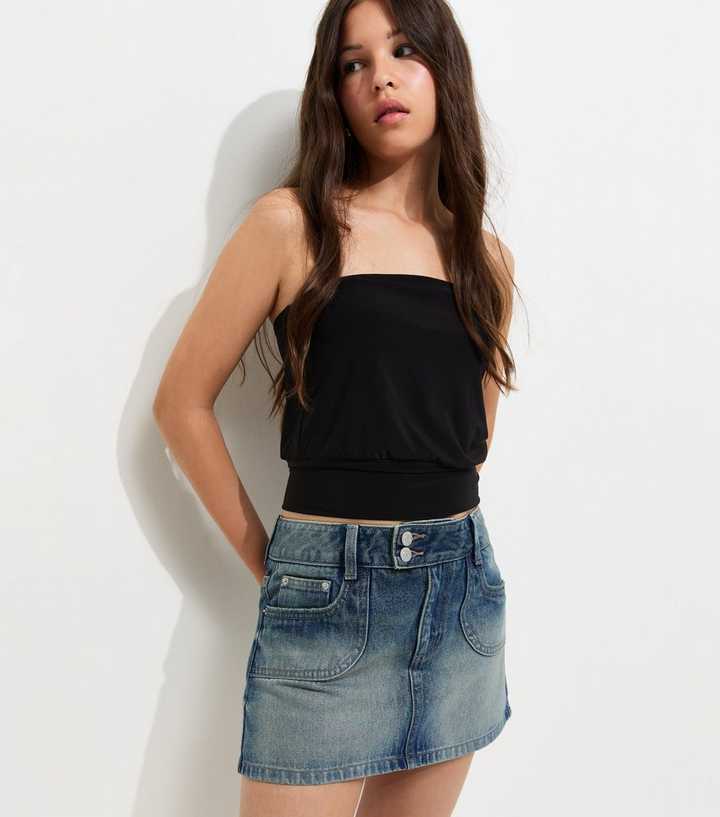 Girls Black Cinched Waist Bandeau Top