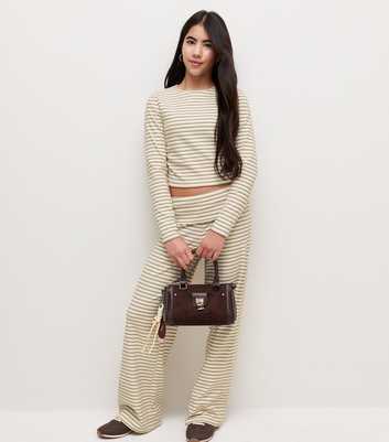 Girls White Soft Touch Stripe Wide Leg Trousers