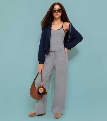 Girls Grey Cotton Rich Striped Jersey Wide Leg Trousers