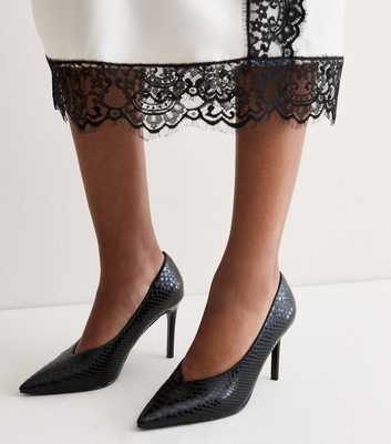 Black Faux Leather Snakeskin Effect High Vamp Pumps