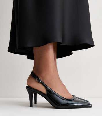 Wide Fit Black Patent Faux Leather Slingback Court Shoes
