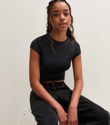 Girls Black Slinky Cap Sleeve T-Shirt