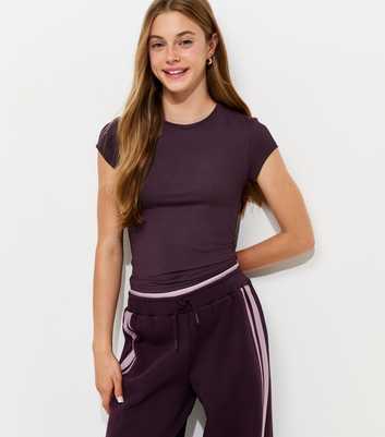 Girls Dark Purple Slinky Cap Sleeve T-Shirt