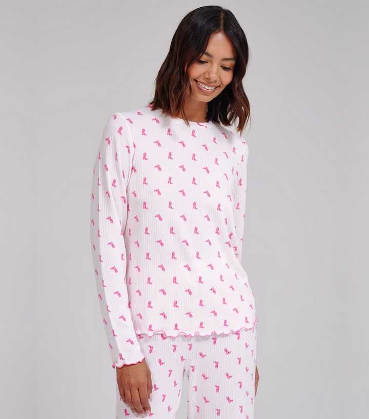 Loungeable Pink Cowboy Marl Brushed Knit Pyjama Set
