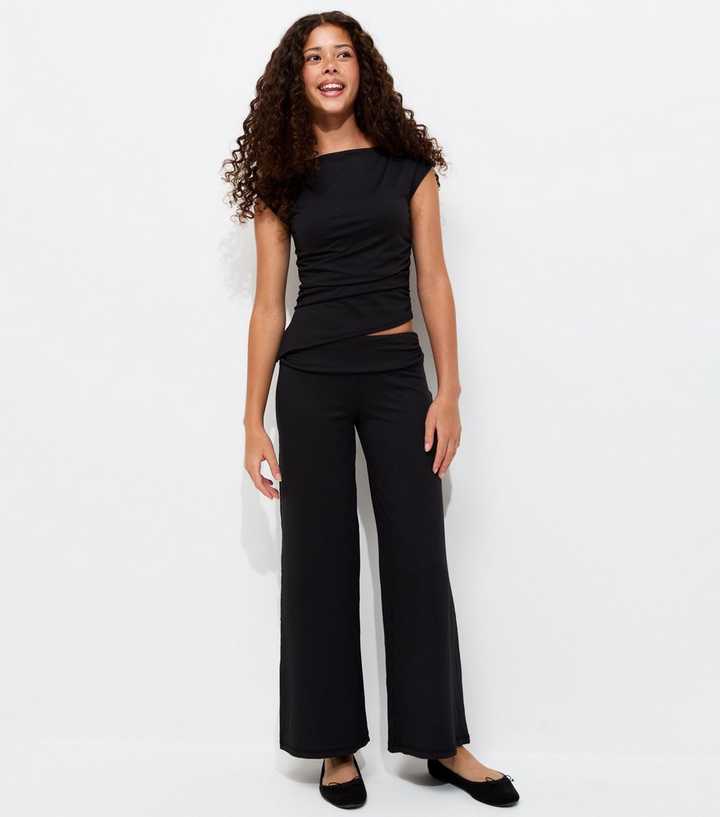 Girls Black Ruched Sides Asymmetric Hem Tank Top
