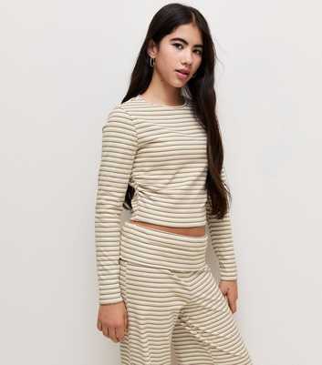 Girls White Stripe Soft Touch Ruched Long Sleeve Top