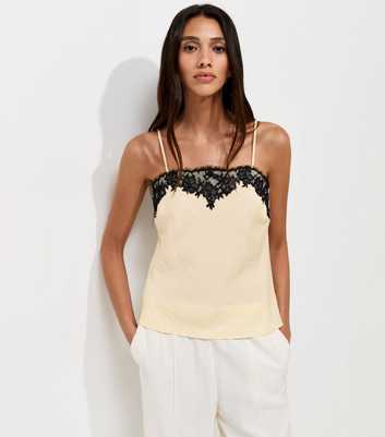 Cream Woven Lace Trim Cami Top