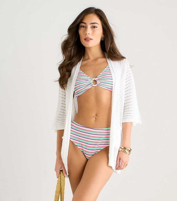 Gini London White Crochet Open Front Cardigan