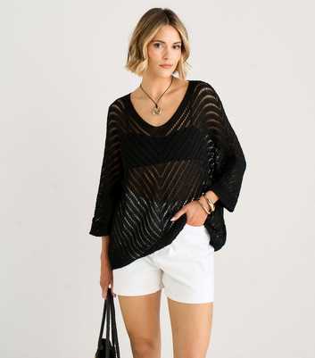 Gini London Black Crochet V-Neck Top