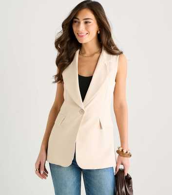Gini London Oatmeal Tailored Sleeveless Blazer