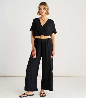 Gini London Black Belted Short Sleeve Jumpsuit