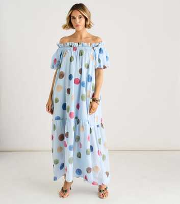 Gini London Blue Polka Dot Puff Sleeve Maxi Dress