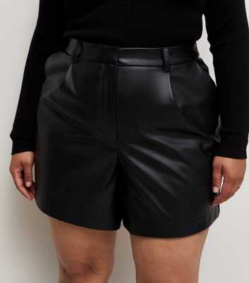 Curves Black Faux Leather Shorts