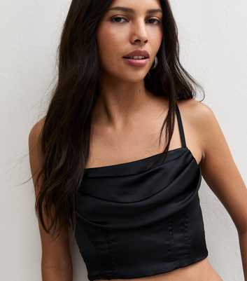 Black Satin Cowl Cropped Cami Top