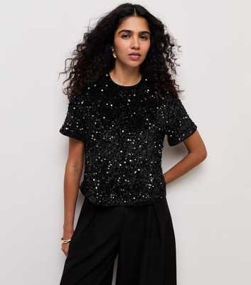 Black Velvet Sequin T-Shirt