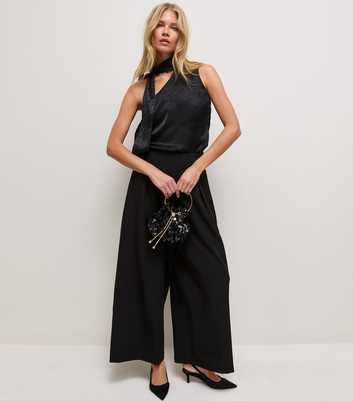 Black Satin Neck Scarf Sleeveless Top