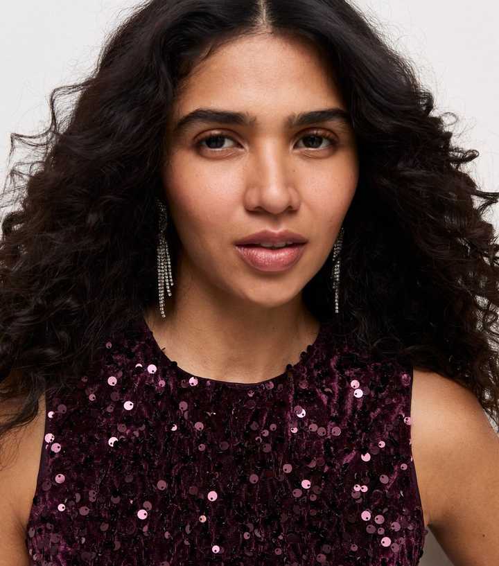 Dark Burgundy Sequin Sleeveless Top