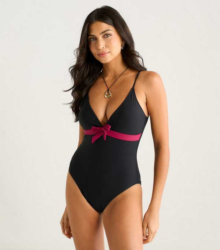 Gini London Black Contrast Trim Swimsuit