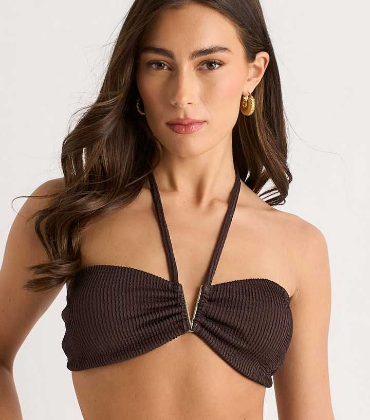 Gini London Dark Brown V Front Halter Neck Bikini Top
