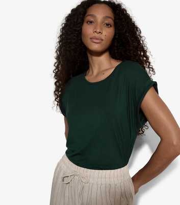 Apricot Dark Green Asymmetric Hem Wrap T-Shirt