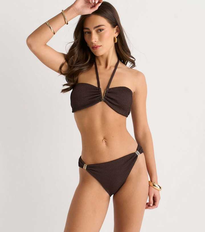 Gini London Dark Brown Trim Detail Bikini Bottoms