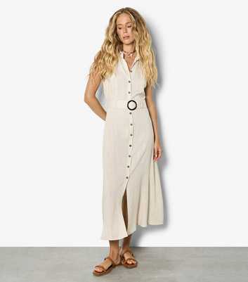 Apricot Stone Belted Midi Shirt Dress