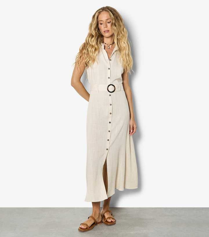 Apricot Stone Belted Midi Shirt Dress