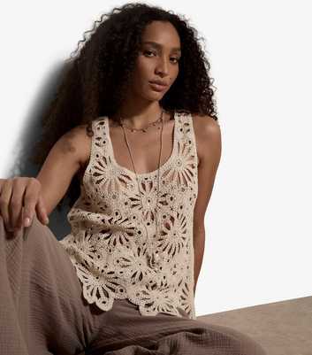 Apricot Cream Crochet Cotton Rich Floral Sequin Top