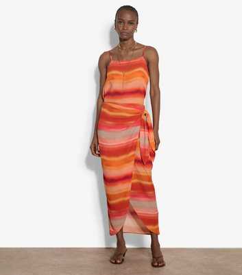 Apricot Orange Watercolour Stripe Wrap Midi Skirt