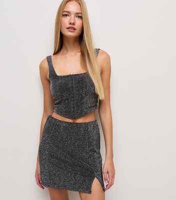Silver Metallic Jersey Square Neck Crop Top