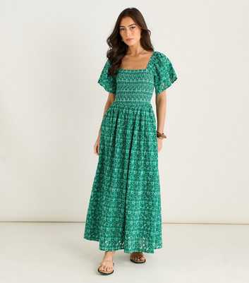 Gini London Green Floral Broderie Midi Dress