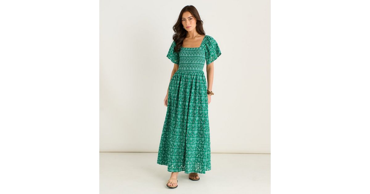 Gini London Green Floral Broderie Midi Dress | New Look