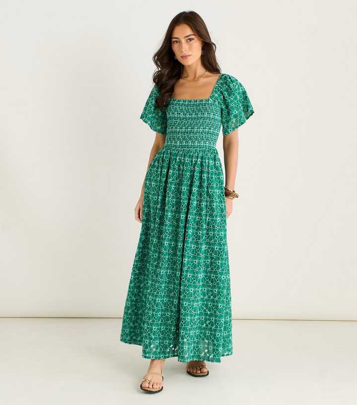Gini London Green Floral Broderie Midi Dress