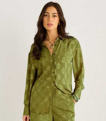 Gini London Light Khaki Floral Satin Jacquard Shirt
