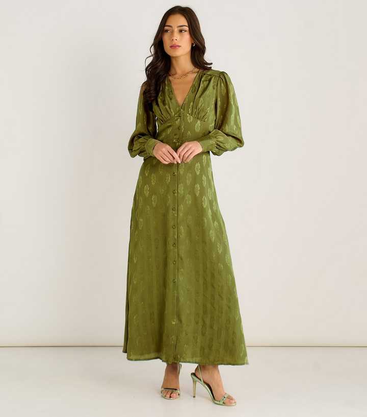 Gini London Light Green Floral Satin Maxi Dress