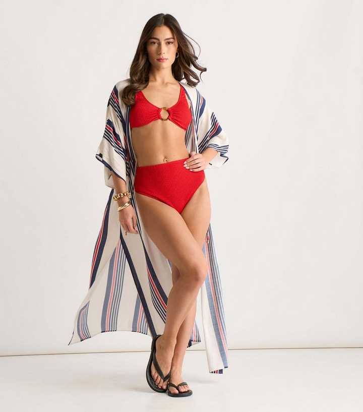 Gini London Multicolour Striped Tie Front Beach Kimono