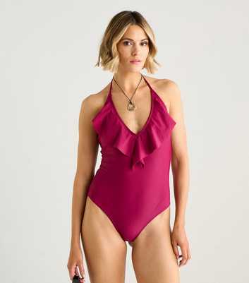 Gini London Ruffled Neck Halterneck Swimsuit
