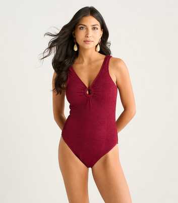 Gini London Dark Burgundy Textured Ring Detail Swimsuit