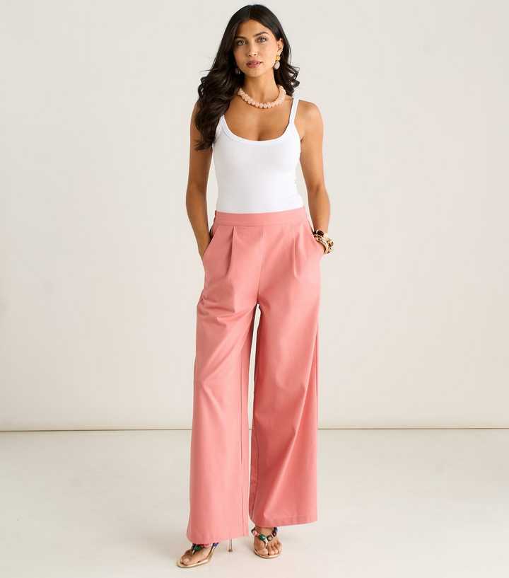 Gini London Pink Pleated Front Wide Leg Trousers
