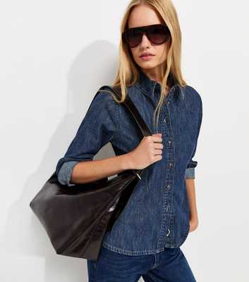 Blue Fitted Denim Long Sleeve Shirt